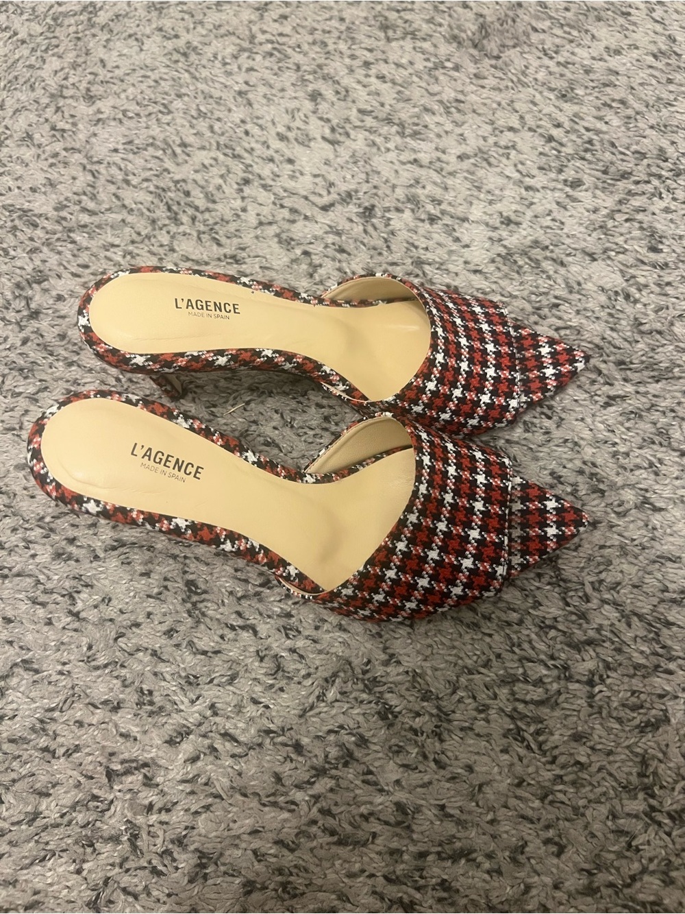 L'AGENCE Women's Red & Black Houndstooth Pointed Mule